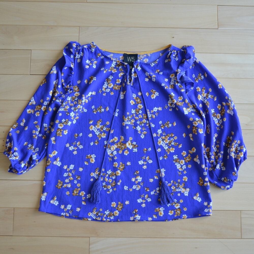 Anthropologie W5 Blouse Top Blue Floral Size Small